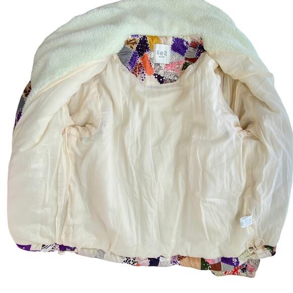 SEA NY Harlow Patchwork Faux Fur Puffer Jacket S NWT Quilted Boho Small - Picture 9 of 12